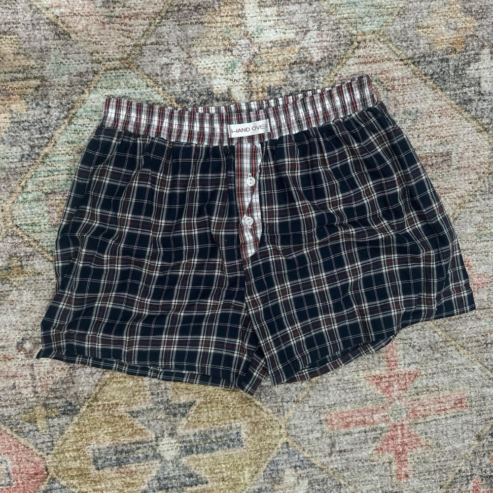 HAND OVER Plaid Cotton Lounge Shorts - Navy/Red